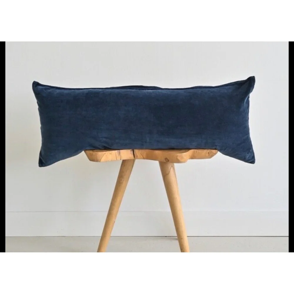 West Elm Lush Velvet Lumbar Pillow Cover 12x46 Regal Blue Linen Blend NEW